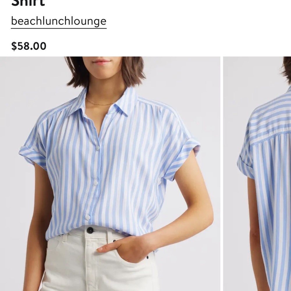 beachlunchlounge Blue and White Striped Button Down Shirt